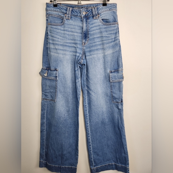 American Eagle Super High Rise Baggy Wide Leg Cargo Jeans Size 8 - Picture 13 of 13